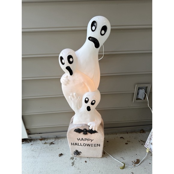 Union Products Other - 1995 40" Union Products Ghosts Tombstone Lighted Blow Mold Halloween Vtg Works